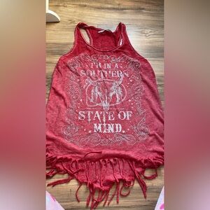 Maurices Red Graphic Fringe Tank Top